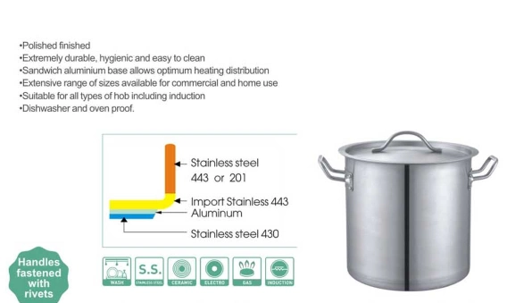 Heavybao Hot Sale High Body Stainless Steel Sandwich Base Soup Pot